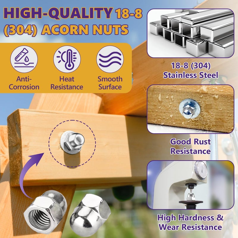 ZerDans M6-1.0mm Acorn Cap Nuts, 40Pcs Metric Hex Acorn Nuts Stainless Steel 18-8 (304) Caps for Indoor Outdoor Bolt Thread Dia Dome Head Hex Kit - Image 2